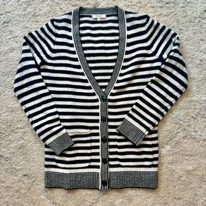 Madewell Black & White Striped V-Neck Cardigan Sweater